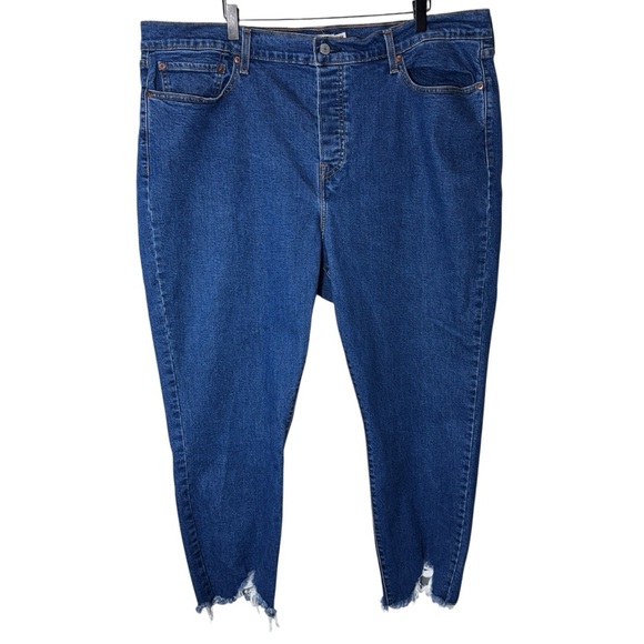 Levi's Wedgie Skinny Jeans Raw Frayed Hem Button Fly Size 24 Medium Wash Denim - Picture 3 of 13